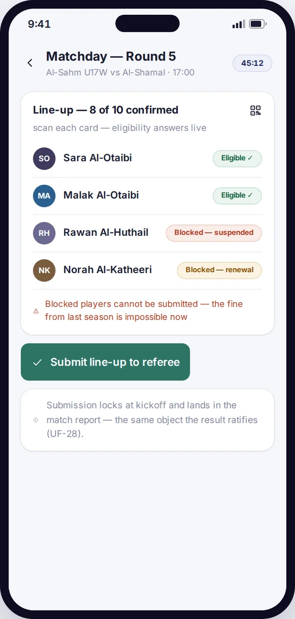 Coach app with squad and session view