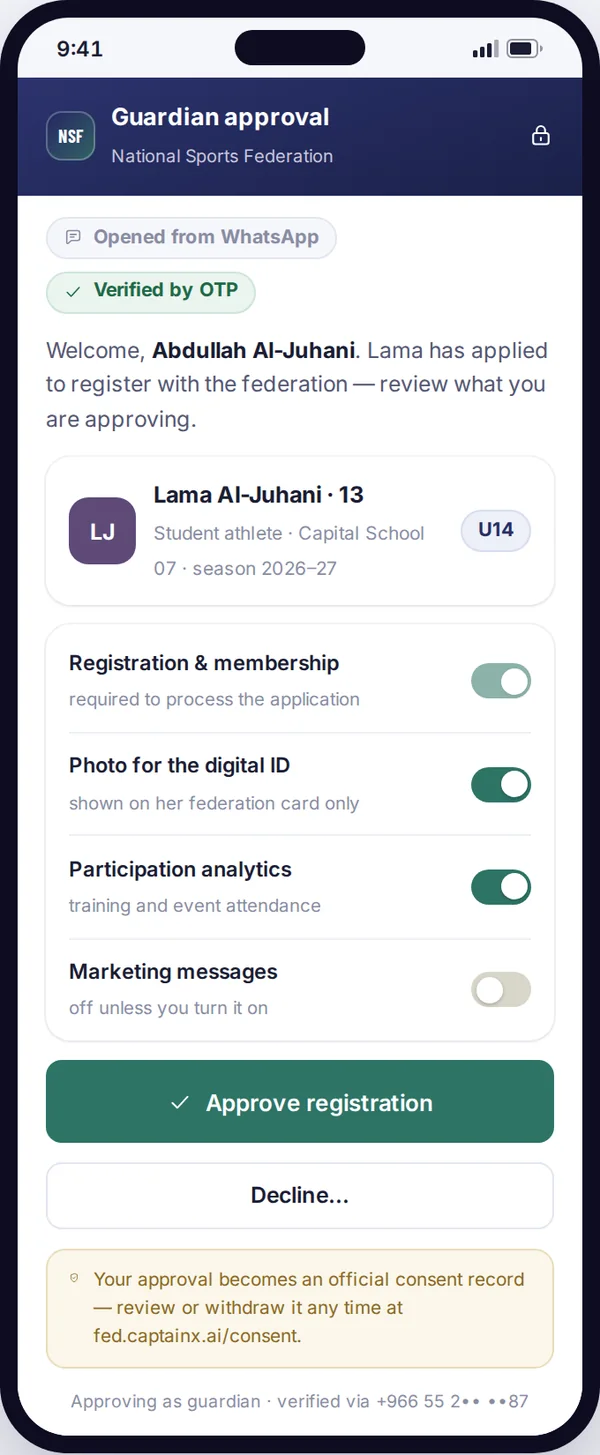 QR registration and guardian approval on the phone