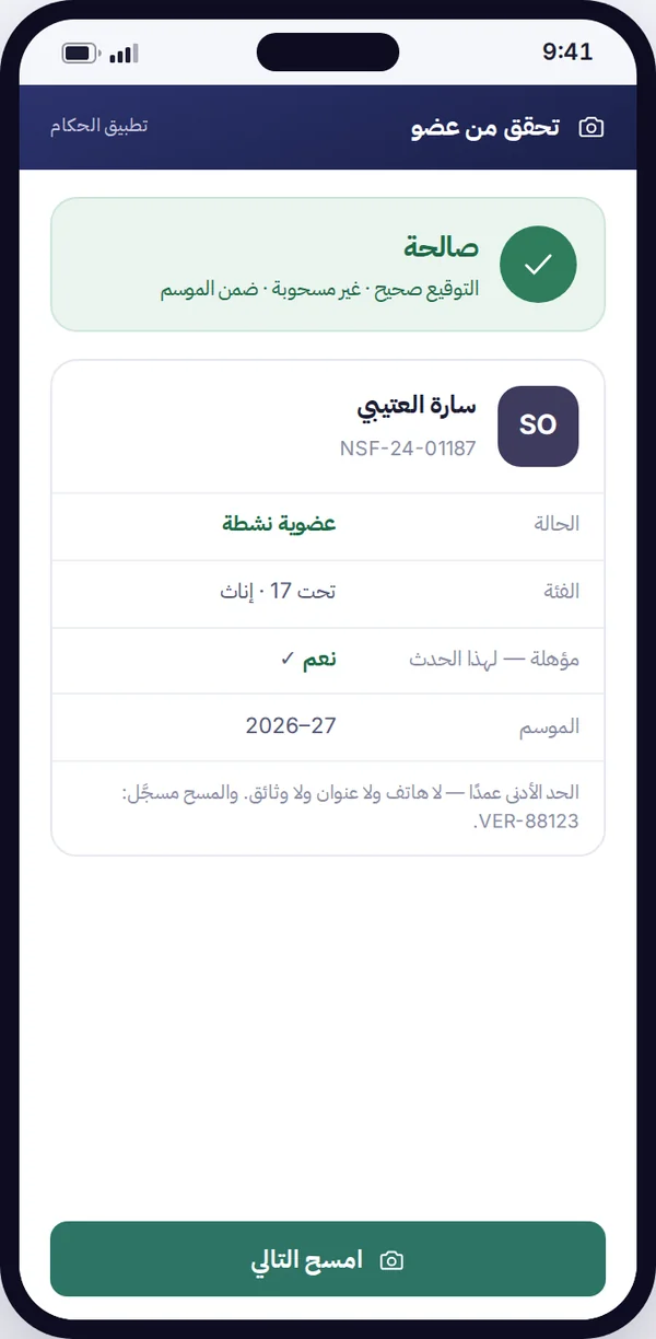 بطاقة العضوية الرقمية والتحقق